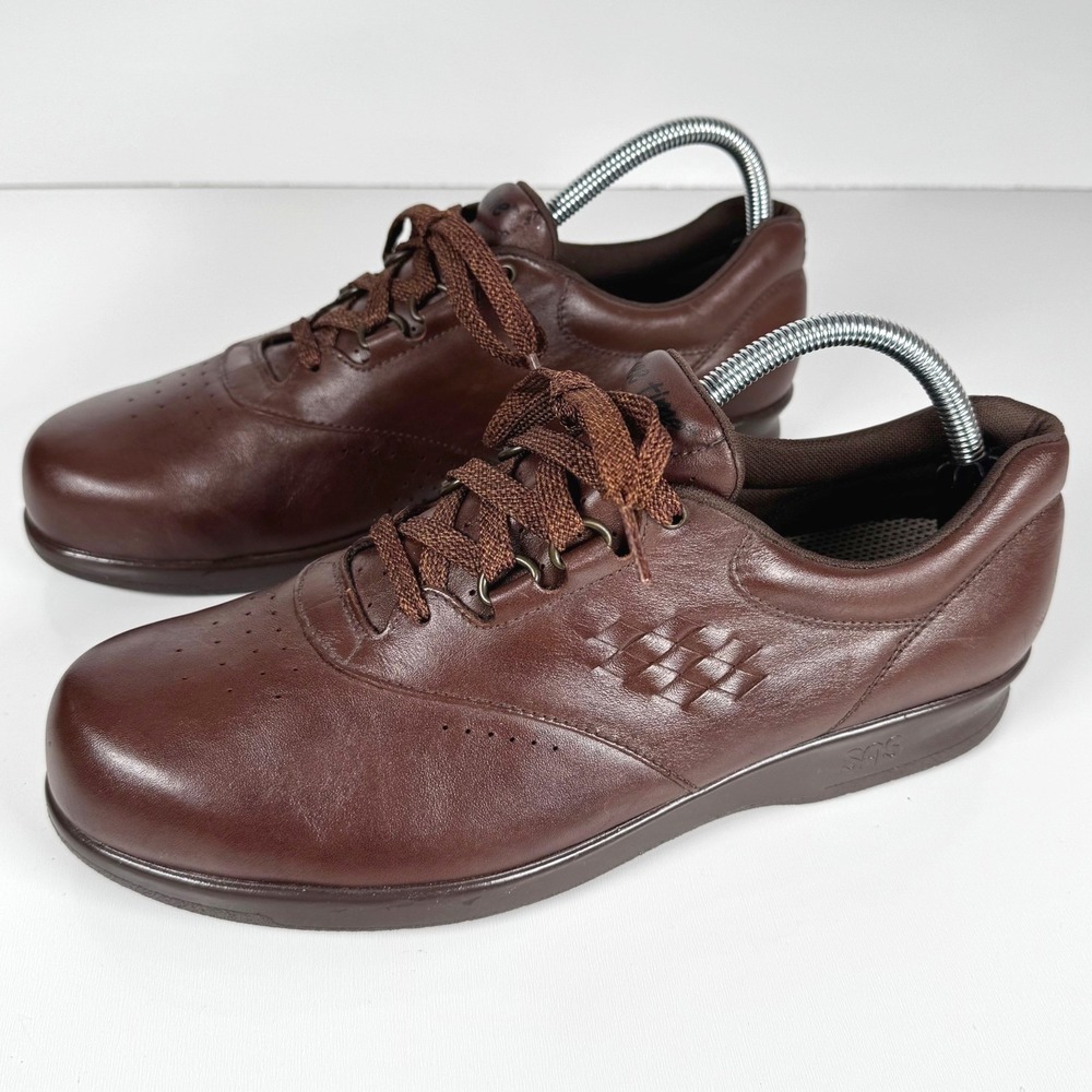 SAS Free Time Teak Brown Leather Walking Shoes Women 10 S Slim Comfort Sneakers